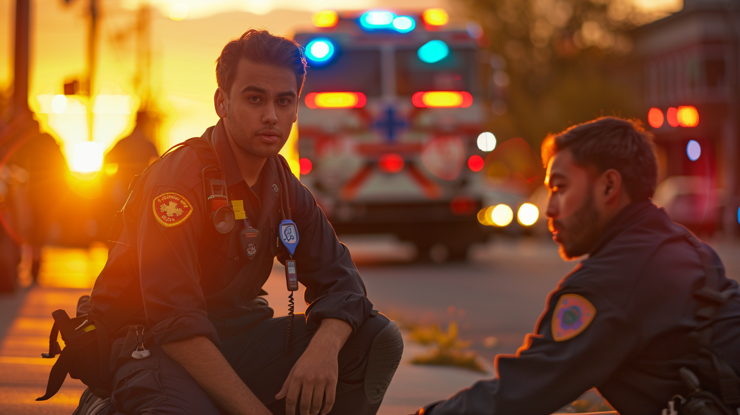 Paramedics at emergency scene with ARIKA voice device